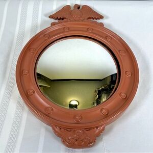 Antique 40s Federal Eagle Bullseye Round Gilt Wood Convex Wall Mirror Salmon